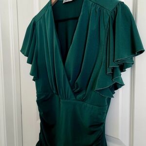 Flutter Sleeve Green Blouse